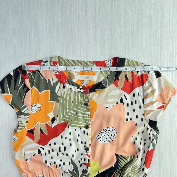 Loft Tropical Utility Shirt Dress 0 Multicolor Button Front Knee Length Casual - Picture 9 of 16